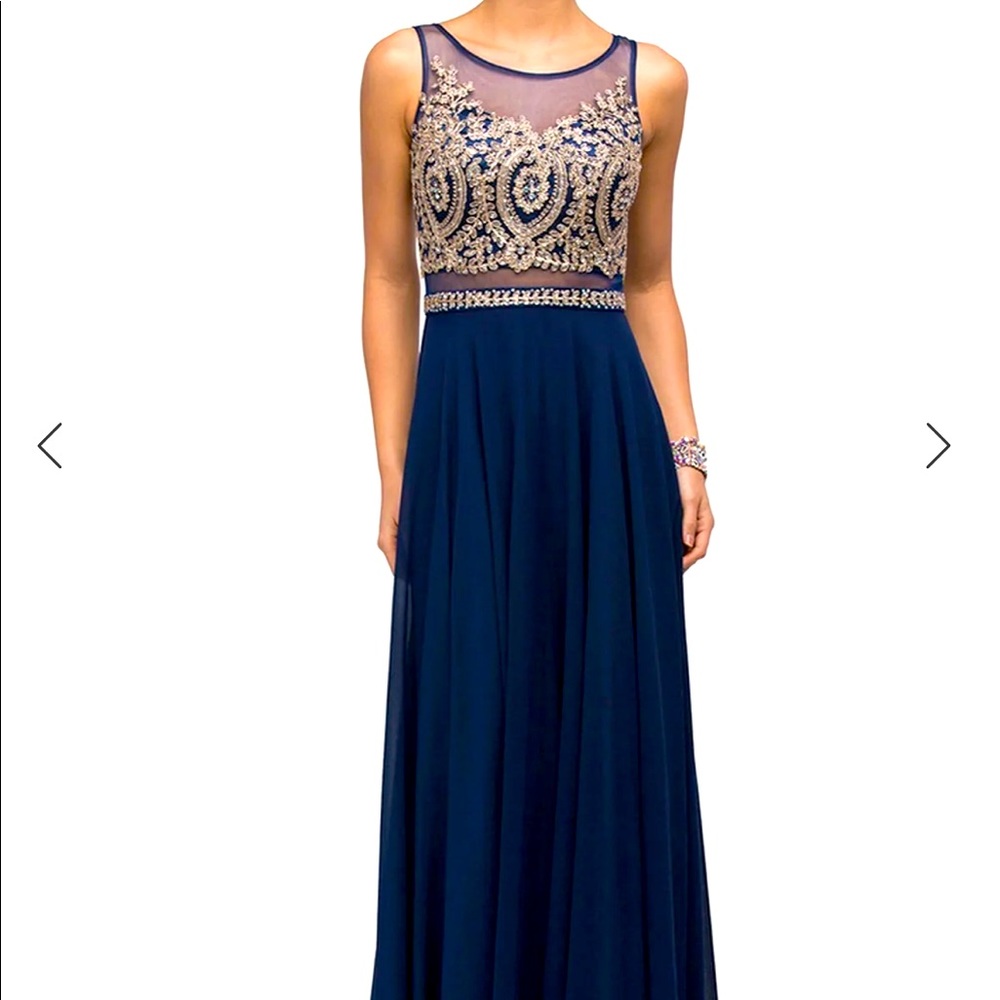 Dancing Queen - 9856 Illusion Bateau Gilded Evening Gown